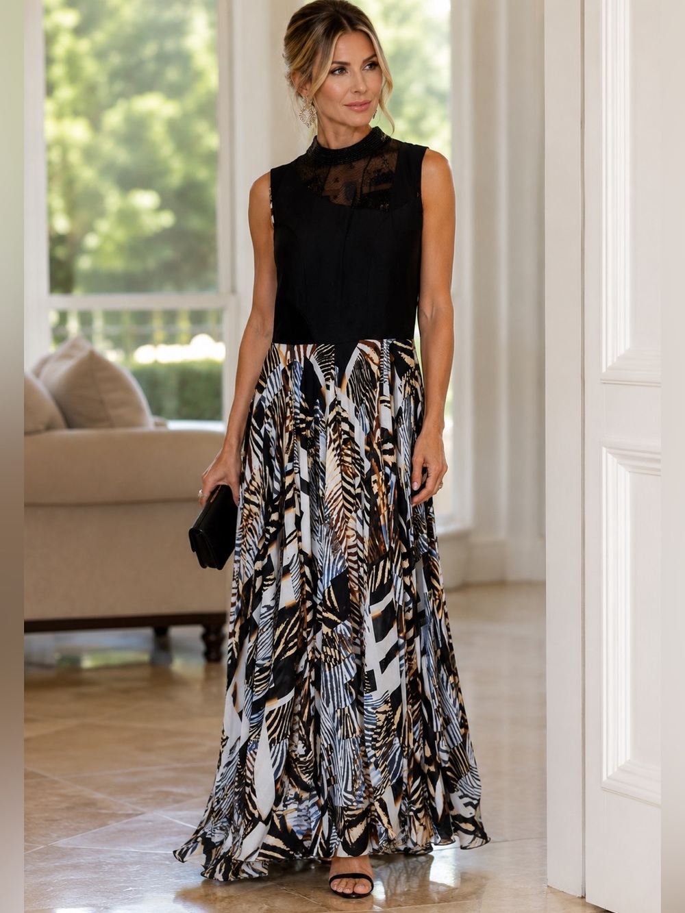 Black & Animal Print Custom Maxi Dress